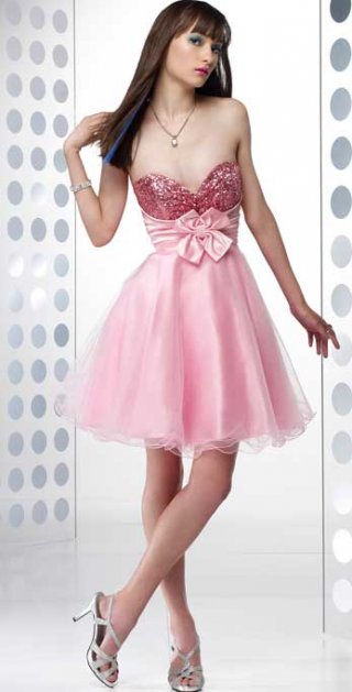 Pink Appliques Sweetheart Pleated Flower Tiered Prom Dress