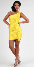 Mini Simple Sexy One Strap Yellow Satin Crystal Cocktail Dress/ Homecoming Dress