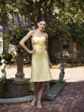 Yellow Strapless Tea length Sheath/ Column Homecoming Dress/ Bridesamid Dress