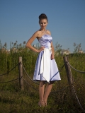 New Style Latic With White Sash Tea Length Satin Customer-Made Bridesmaid Dress (BMD-148)