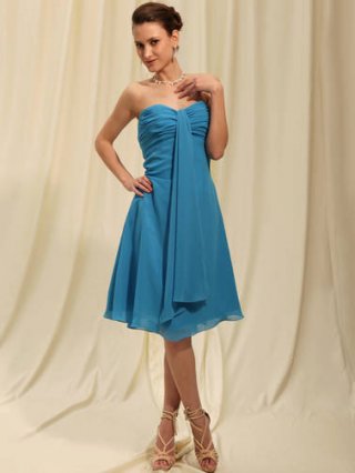 New Style Blue Tea Length Chiffon Customer-Made Bridesmaid Dress (BMD-157)
