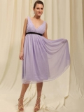 Pleated V-Neck Chiffon Tea length Sheath/ Column with Beadings Homecoming DressCocktail Dress(BMD-166)