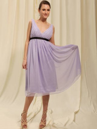 Pleated V-Neck Chiffon Tea length Sheath/ Column with Beadings Homecoming DressCocktail Dress(BMD-166)