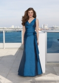 Winter Blue V-neck Taffeta Long Evening Dress / Bridesmaid Dress Under $100