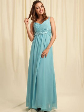 A Strapless With Cross Ruched Bust V Neckline Bridesmaid Dress