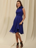 Cute Jewel Neck Pleated And Ruched Knee Length Bridesmaid Chiffon Dress