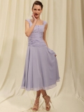Antique Neck Sequare Neckline Ankle Length Pleated Waist Bridesmaid Dress