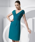 Fashion Design Column V-neck Tea length with Short Sleeves Homecoming Dress/ Cocktail Dress