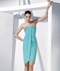 Blue Chiffon Beads Working Knee length Column Homecoming Dress/ Cocktail Dress