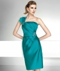 Turquoise One Shoulder Tiered Satin Sheath/ Column Short Homecoming Dress/ Cocktail Dress