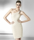Cream One Shoulder Sheath/ Column Knee length Homecoming Dress/ Cocktail Dress