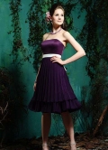 Vintage Elegant Purple Pleated Two Layers Strapless Design White Sash Cocktail Prom Dress