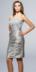 Silver Sheath/ Column Strapless Knee length Lace Beadings Homecoming Dress/ Cocktail Dress