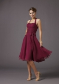 a line purple halter keen length chiffon cocktail/ bridesmaid/ homecoming dress