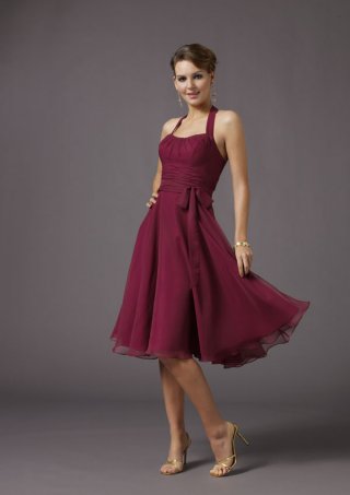 a line purple halter keen length chiffon cocktail/ bridesmaid/ homecoming dress