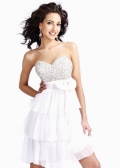 White Strapless Beads Working Multi-layer sweetheart Design chiffon Cocktail Prom Dress at wholesale price