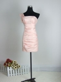 Pink One Shoulder Tea length Ruched Style Party/ Homecoming/ Cocktail Dress