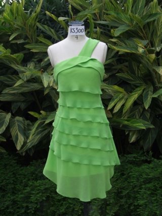 Green One Shoulder Chiffon Designer Tea length Layered Style Homecoming/ Cocktail Party Dress