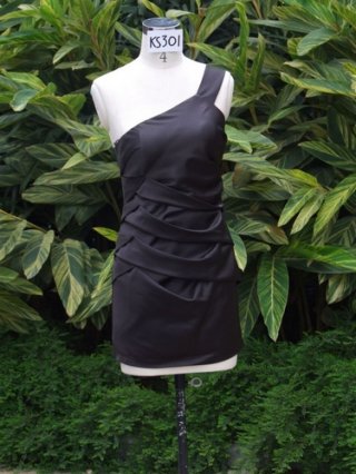 Black One Shoulder Draped Satin Tea length Party/ Homecoming/ Cocktail Dress