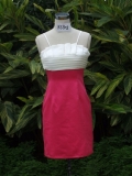 White and Fuchsia Spaghetti Straps Satin Ruched Party/ Homecoming/ Cocktail Dress