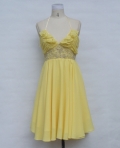 Yellow Halter Chiffon Tea length V-neck Beads Working Party/ Homecoming/ Cocktail Dress