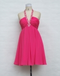 Halter V-neck Fuchsia Tea length Chiffon Party/ Homecoming/ Cocktail Dress