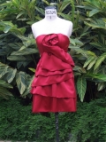 Red Satin Strapless Knee length Ruched Party/ Homecoming/ Cocktail Dress