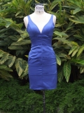 Blue V-neck Straps Mid-length Satin Party/ Homecoming/ Cocktail Dress