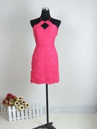 Fuchsia Delicated Design High Neckline Column Homecoming/ Cocktail Dress
