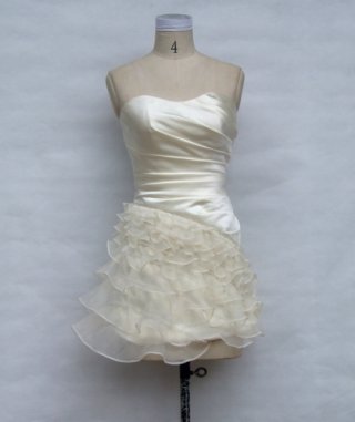 White Strapless Tea length Layer Organza Homecoming/ Cocktail Dress