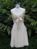 Ivory Tea length Chiffon Spaghetti straps Sequin Working Homecoming/ Cocktail Dress