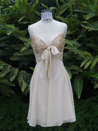 Ivory Tea length Chiffon Spaghetti straps Sequin Working Homecoming/ Cocktail Dress