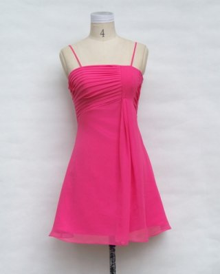 Spaghetti Straps Fuchisa Knee length Chiffon Homecoming/ Cocktail Dress