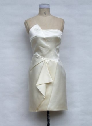 Ivory Stapless Ruffled Satin Knee length Homecoming/ Cocktail Dress