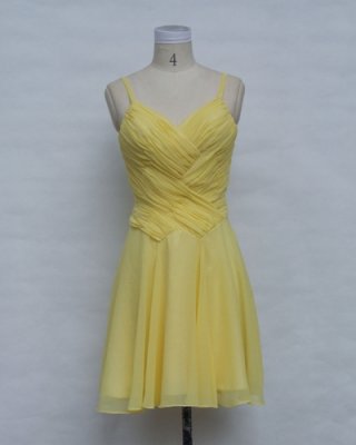 Daffodil Spaghetti Straps Wrinkle Chiffon Tea length Homecoming/ Cocktail Dress