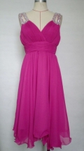 Fuchisa Chiffon Tea length Straps with Beadings Homecoming/ Cocktail Dress