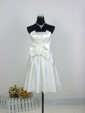 White Satin Strapless Ruffles Bowknot Homecoming/ Cocktail Dress