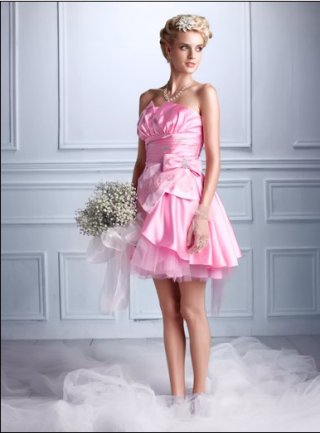 Pleated Pink Satin Strapless Sweetheart Extremely Short Cocktail Dress(MBS-0001)