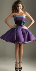 Top Tube Tea length Black Flower Waistband Ruched Pricess Homecoming / Cocktail prom Dress