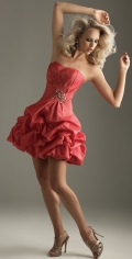 Strapless Multi Layers Folded Side Ruched Beading Flat Mini / Cocktail prom Dress