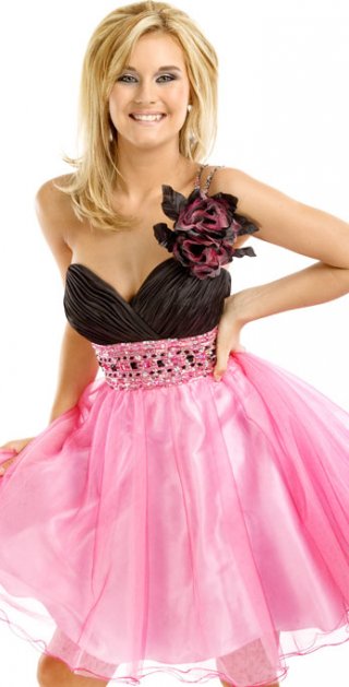 Spaghetti Straps Flower Beading Waistband Sweetheart Balck pleated Tea Length Short / Cocktail Prom Dress