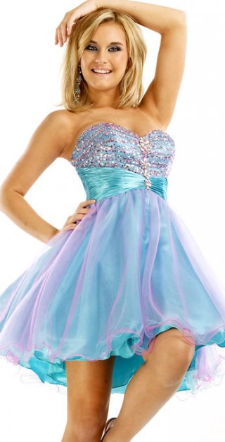 Strapless Sweetheart Sequins Tiny Pleated Tea length Homecoming / Cocktail prom Dress