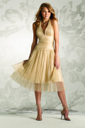Deep V-neck Halter Elegant Vintage light yellow A-line short empire chffon Bridesmaid Dress