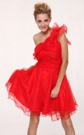 lovely Style A-line one shoulder Ruffles Sleeveless Short / Mini Organza red Cocktail Dress / Homecoming Dress