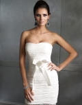 White Strapless Style A-line Ruched Sleeveless Short / Mini Taffeta Pink Cocktail Dress / Homecoming Dress
