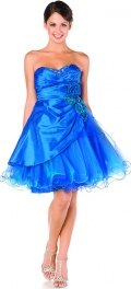 Blue taffeta A-Line Sweetheart Ruched Strapless Short / Mini Taffeta Red Cocktail Dress / Homecoming Dress