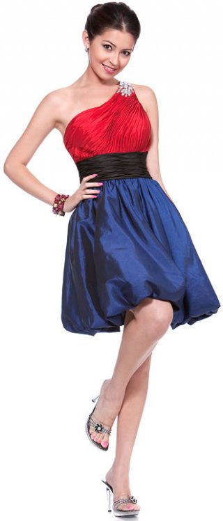 Taffeta a-line one shoulder draped Strapless Short / Mini Taffeta Red Cocktail Dress / Homecoming Dress