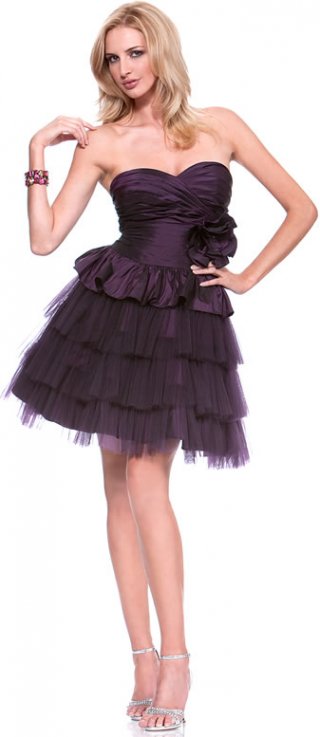 Sweetheart Taffeta/ Tulle Strapless flower A-line Short/Mini Length Cocktail Dress / Homecoming Dress/Party Dresses