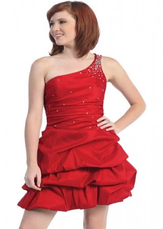 One shoulder Taffeta A-line pick-ups Strapless Short cocktail dress/ homecoming dresses