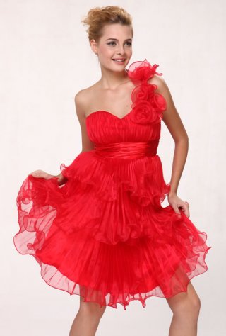 Red Sweetheart Organza A-line Strapless Short cocktail dress/ homecoming dresses